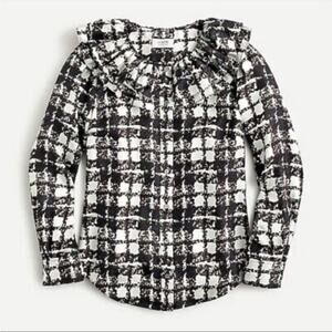 J. Crew Collection Silk Twill Ruffle Collar Blouse in Plaid